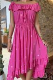 Made in Italy Forget Me Knots Bardot Shirring Dress Flamingo /9 =